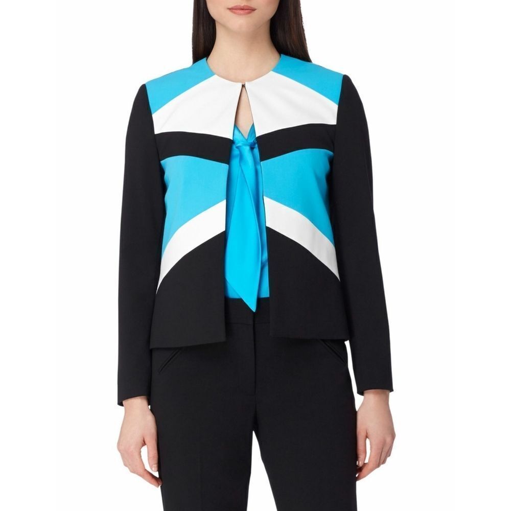 New! TAHARI ASL Women's Colorblocked Flyaway Blazer Jacket Work Office Blazer